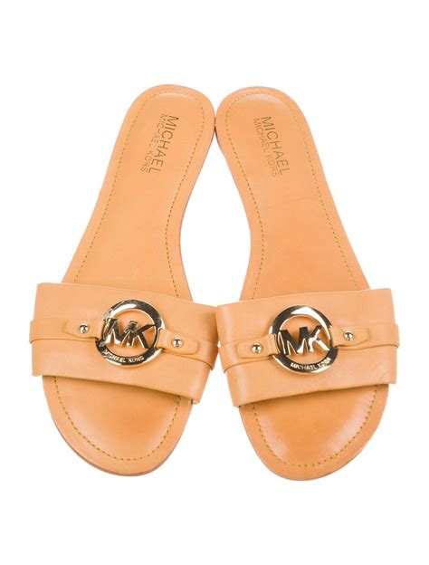 michael kors aklya slides|Michael Kors leather slides.